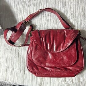 Red Leather Crossbody Shoulder Bag - Women